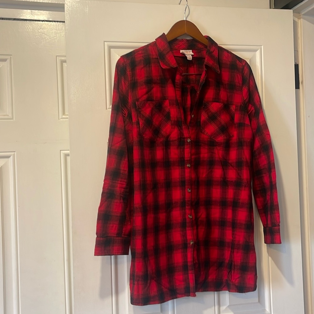 Isabel Maternity Buffalo plaid tunic style plaid shirt